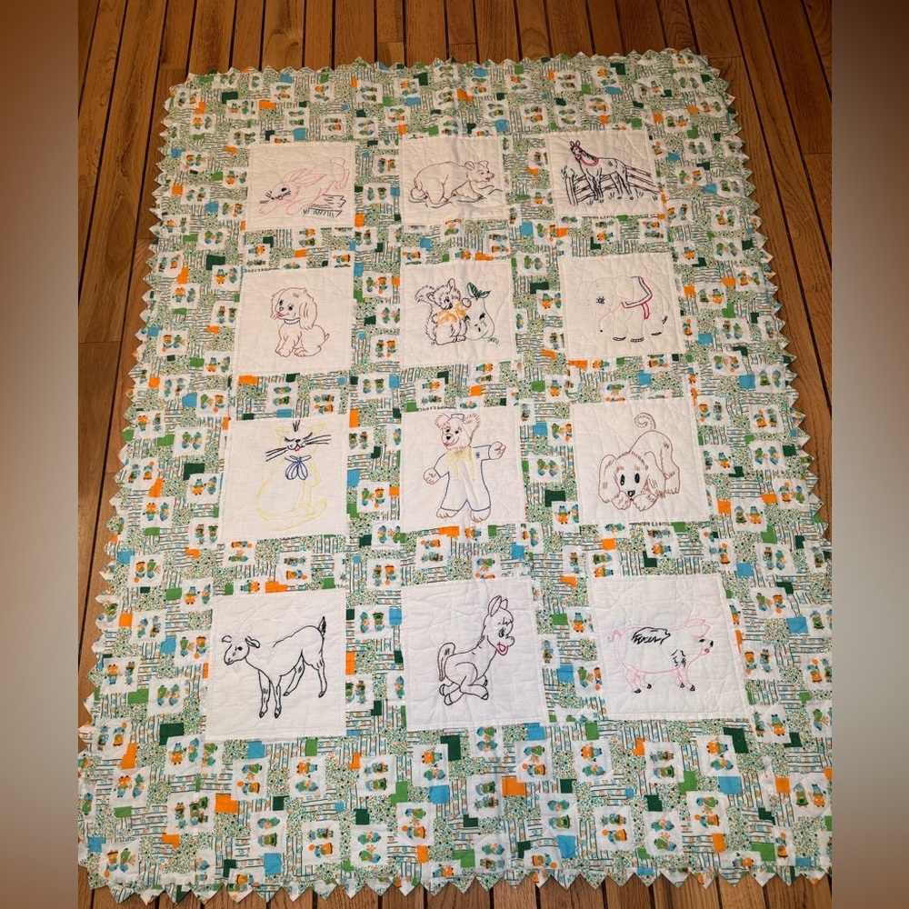 Child/Baby Handmade Animal Embroidered Quilt
